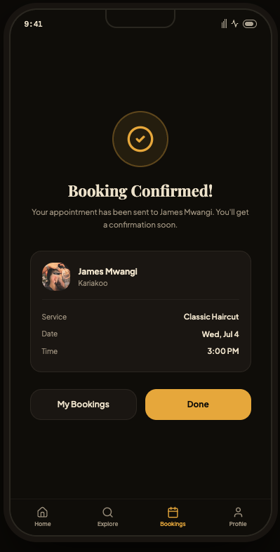 Booking confirmation screen