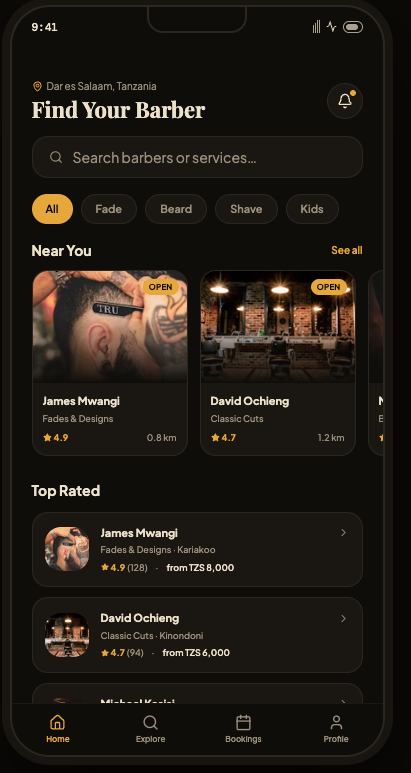 Marketplace with nearby barbers